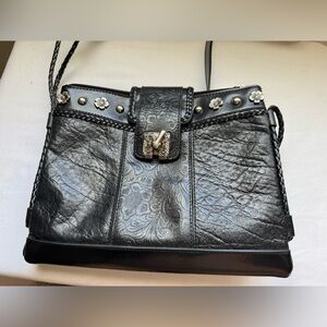 Y2K Rare Vintage Black Leather Bag Floral Embossing